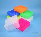 EPPi Box 95 mm high with 9×9 dividers for 5 mL cryovials, color-coded and ID-labeled